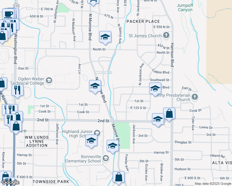map of restaurants, bars, coffee shops, grocery stores, and more near 142 North Quincy Avenue in Ogden