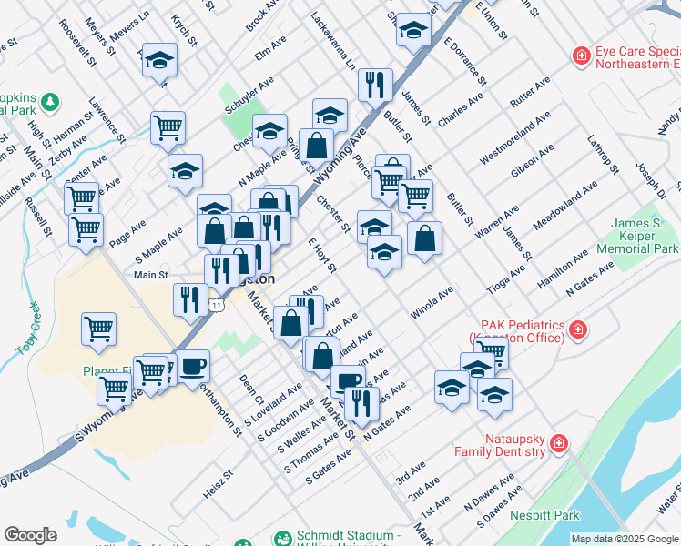 map of restaurants, bars, coffee shops, grocery stores, and more near 307 Wright Avenue in Kingston
