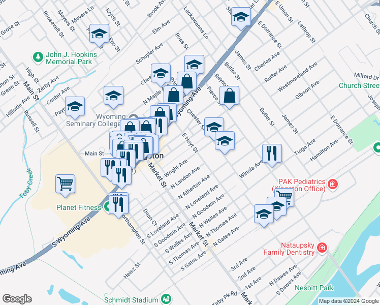 map of restaurants, bars, coffee shops, grocery stores, and more near 278 Wright Avenue in Kingston