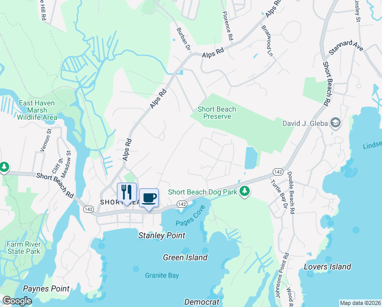 map of restaurants, bars, coffee shops, grocery stores, and more near 34 Stone Street in Branford