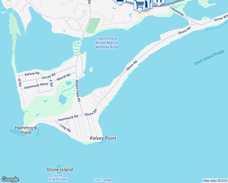 map of restaurants, bars, coffee shops, grocery stores, and more near 55 Shore Road in Clinton