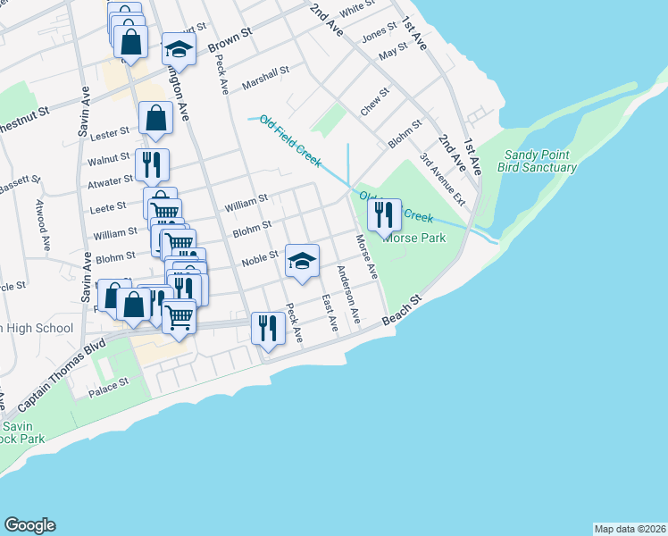 map of restaurants, bars, coffee shops, grocery stores, and more near 80 Anderson Avenue in West Haven