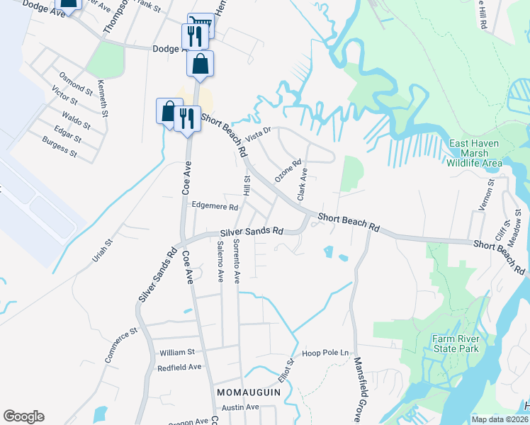 map of restaurants, bars, coffee shops, grocery stores, and more near 5 Harwich Street in East Haven
