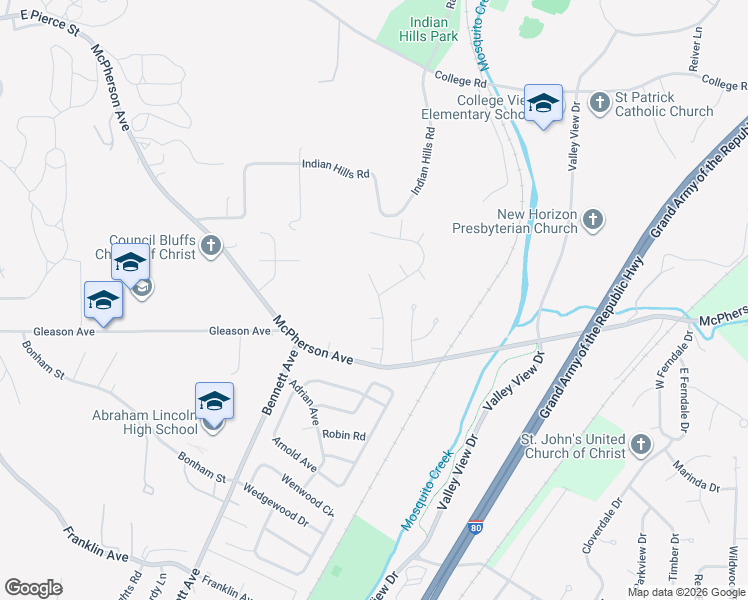 map of restaurants, bars, coffee shops, grocery stores, and more near 140 Upland Drive in Council Bluffs