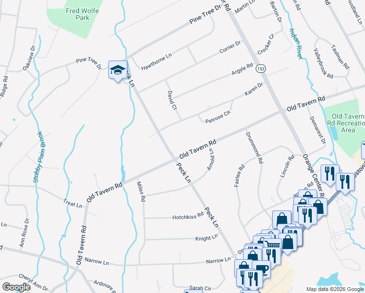 map of restaurants, bars, coffee shops, grocery stores, and more near 281 Old Tavern Road in Orange