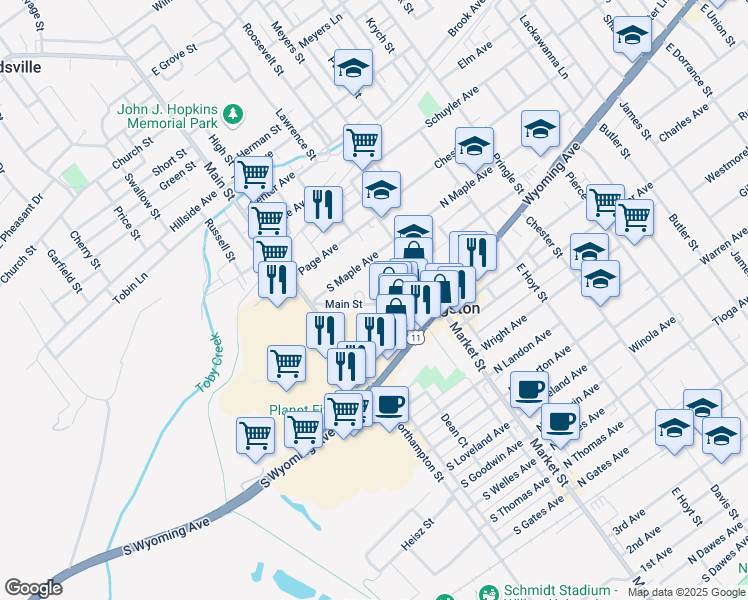 map of restaurants, bars, coffee shops, grocery stores, and more near 107 Main Street in Kingston
