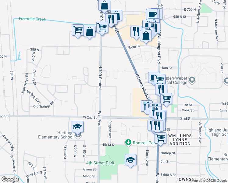 map of restaurants, bars, coffee shops, grocery stores, and more near 143 North Pingree Avenue in Ogden