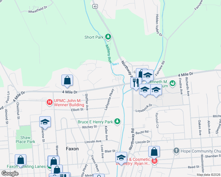 map of restaurants, bars, coffee shops, grocery stores, and more near 1800-1898 Lafayette Parkway in Williamsport