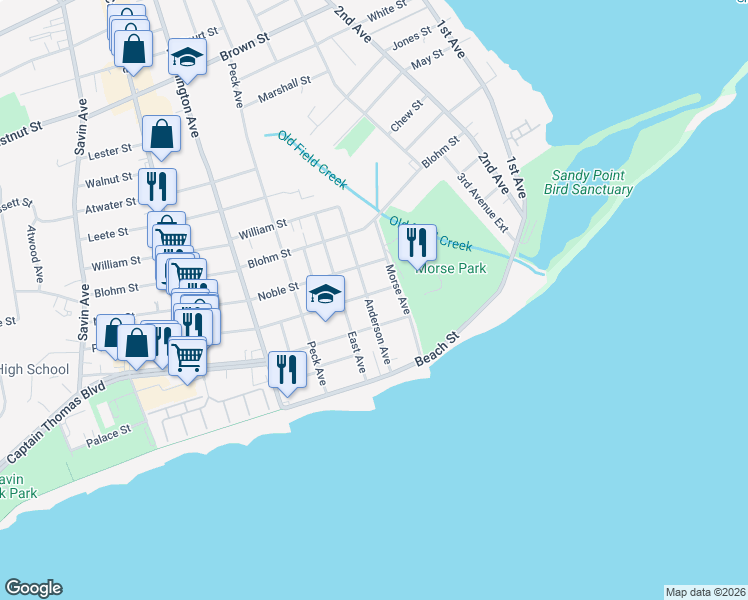 map of restaurants, bars, coffee shops, grocery stores, and more near 80 Anderson Avenue in West Haven