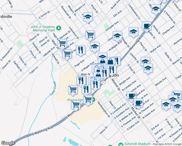 map of restaurants, bars, coffee shops, grocery stores, and more near 107 Main Street in Kingston