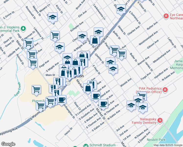 map of restaurants, bars, coffee shops, grocery stores, and more near 275 Rutter Avenue in Kingston