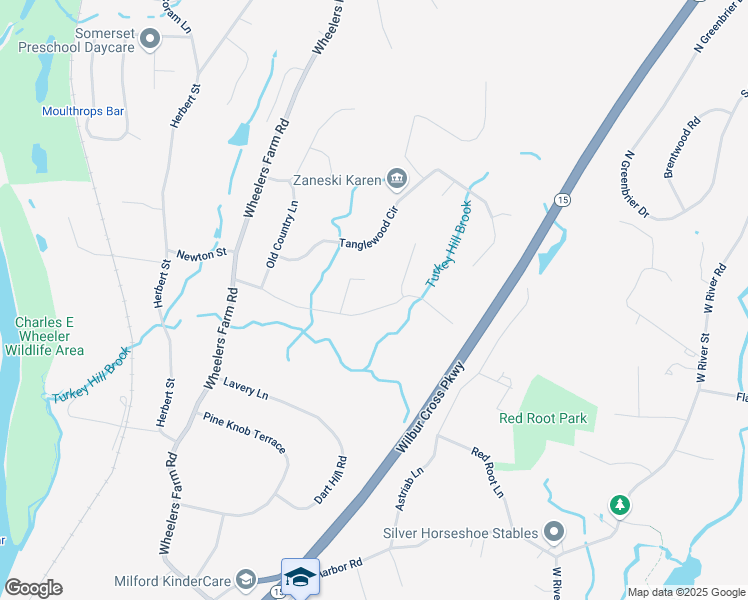 map of restaurants, bars, coffee shops, grocery stores, and more near 138 Honeycomb Lane in Milford