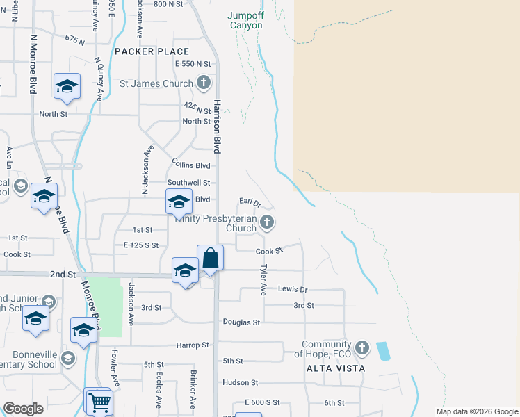 map of restaurants, bars, coffee shops, grocery stores, and more near 1325 Earl Drive in Ogden