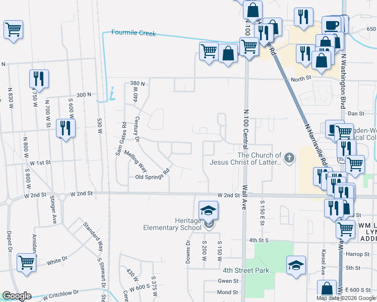 map of restaurants, bars, coffee shops, grocery stores, and more near 288 LeAnn Way in Ogden