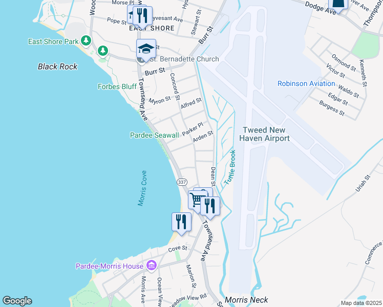 map of restaurants, bars, coffee shops, grocery stores, and more near 146 Concord Street in New Haven