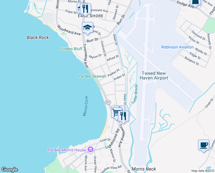 map of restaurants, bars, coffee shops, grocery stores, and more near 171 Townsend Avenue in New Haven