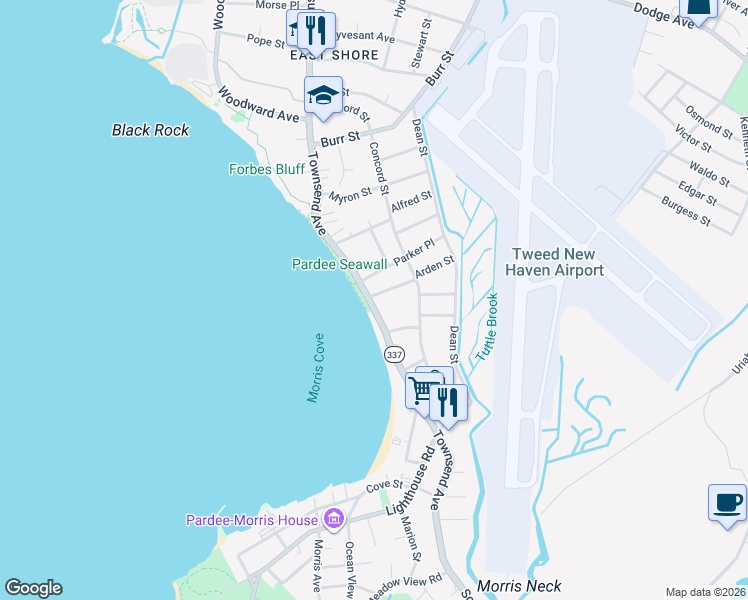 map of restaurants, bars, coffee shops, grocery stores, and more near 171 Townsend Avenue in New Haven