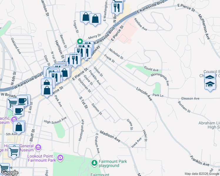 map of restaurants, bars, coffee shops, grocery stores, and more near 503 Franklin Avenue in Council Bluffs