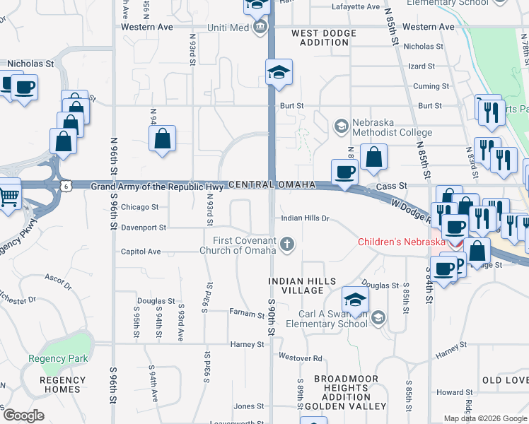 map of restaurants, bars, coffee shops, grocery stores, and more near 328 North 90th Street in Omaha