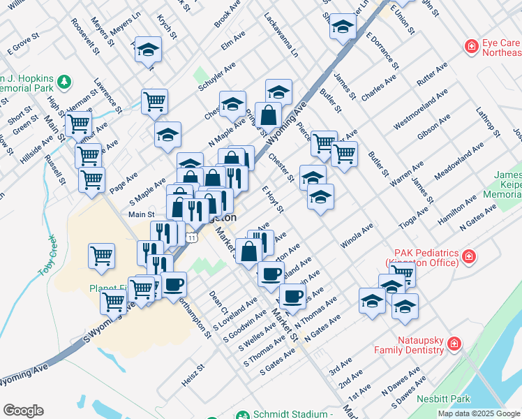 map of restaurants, bars, coffee shops, grocery stores, and more near 277 Rutter Avenue in Kingston