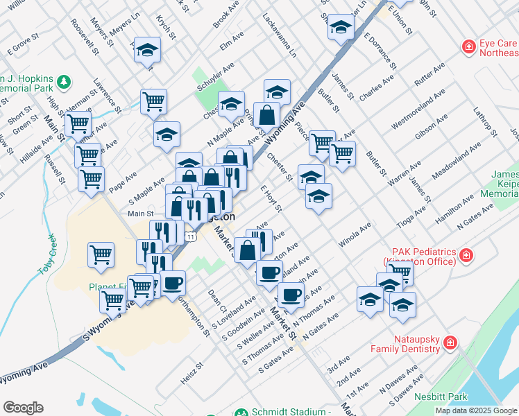 map of restaurants, bars, coffee shops, grocery stores, and more near 300 Wright Avenue in Kingston