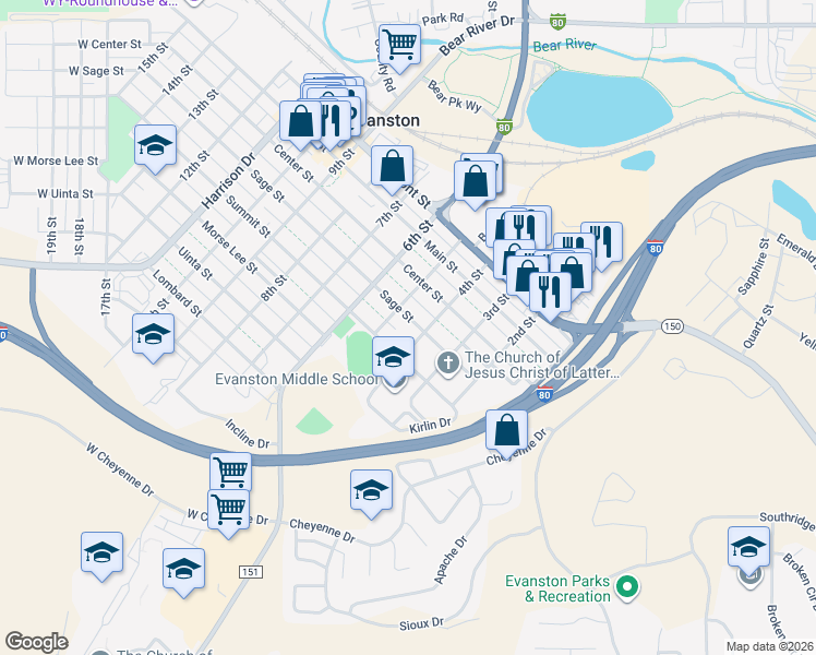 map of restaurants, bars, coffee shops, grocery stores, and more near 417 Sage Street in Evanston