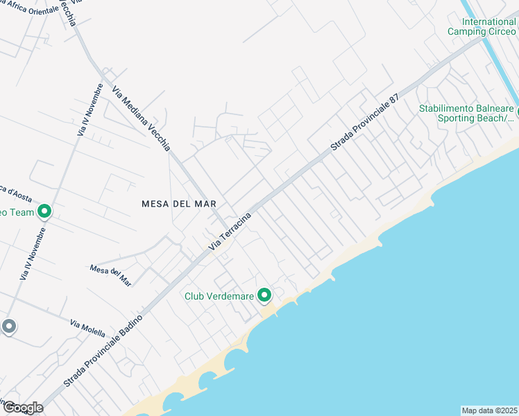 map of restaurants, bars, coffee shops, grocery stores, and more near 266 Via Terracina in Terracina
