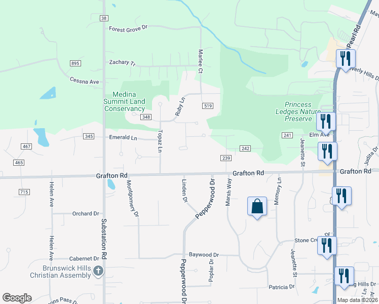 map of restaurants, bars, coffee shops, grocery stores, and more near 475 Rockledge Lane in Brunswick