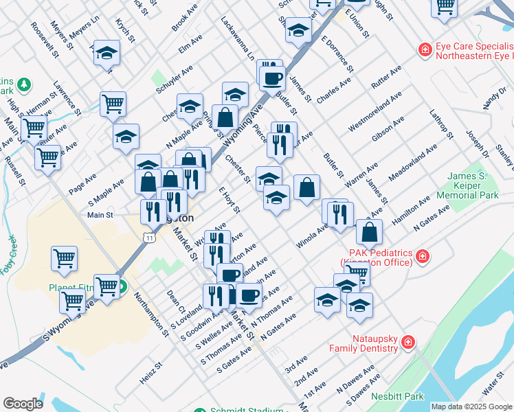 map of restaurants, bars, coffee shops, grocery stores, and more near 331 Wright Ave in Kingston
