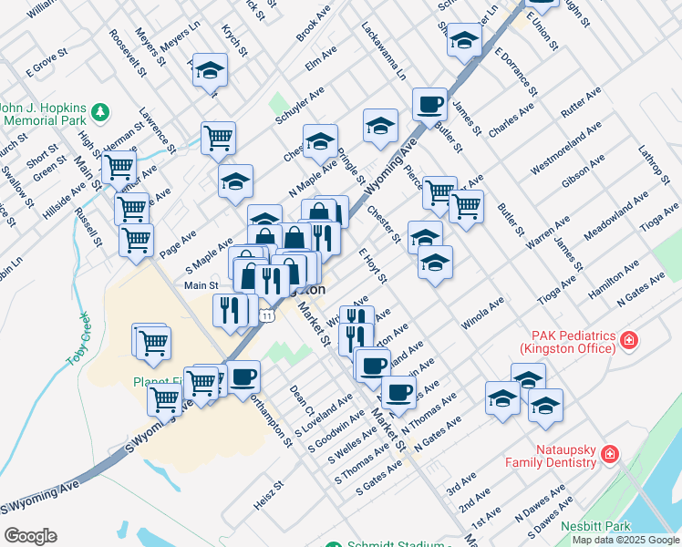 map of restaurants, bars, coffee shops, grocery stores, and more near 242 Rutter Avenue in Kingston