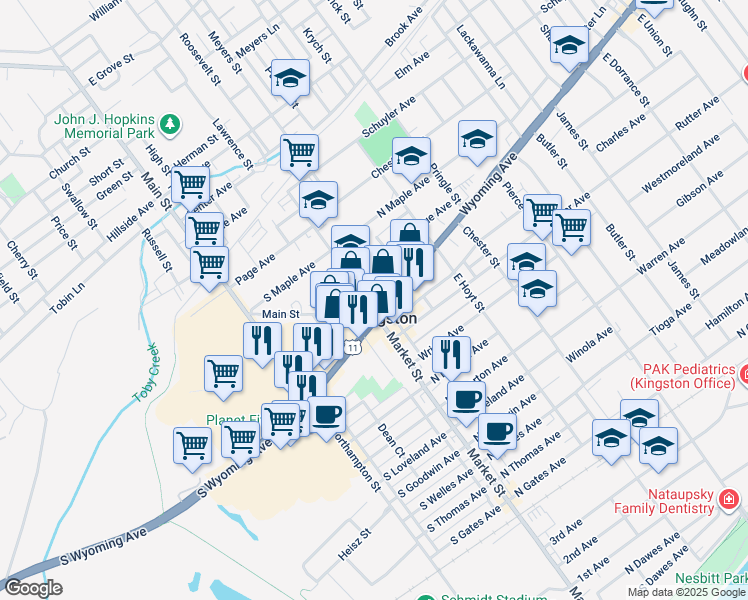 map of restaurants, bars, coffee shops, grocery stores, and more near in Kingston