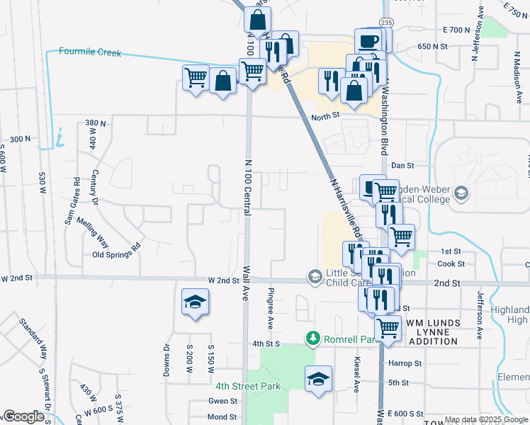 map of restaurants, bars, coffee shops, grocery stores, and more near 137 Southwell Street in Ogden