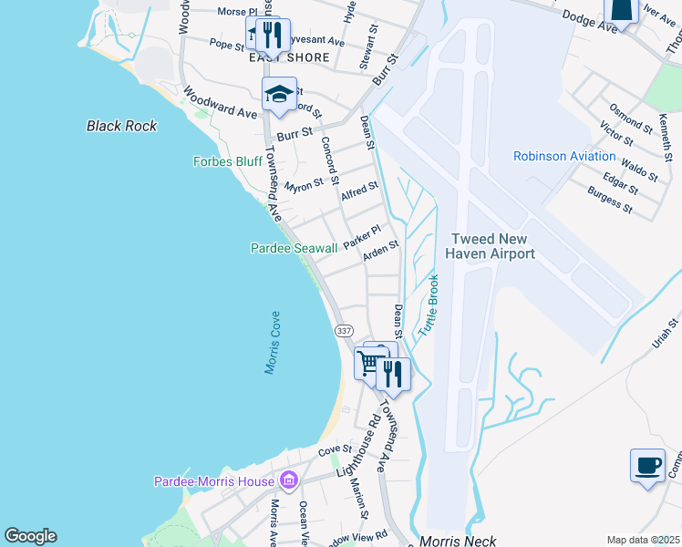 map of restaurants, bars, coffee shops, grocery stores, and more near 171 Townsend Avenue in New Haven