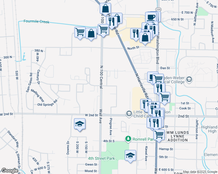 map of restaurants, bars, coffee shops, grocery stores, and more near 148 East 125 North in Ogden