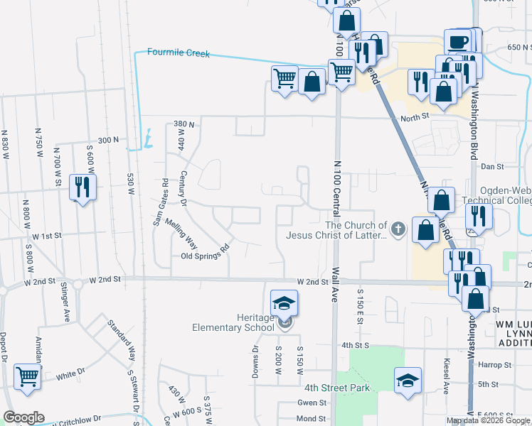 map of restaurants, bars, coffee shops, grocery stores, and more near 288 LeAnn Way in Ogden