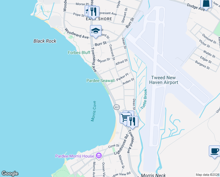 map of restaurants, bars, coffee shops, grocery stores, and more near 171 Townsend Avenue in New Haven