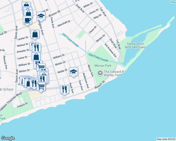 map of restaurants, bars, coffee shops, grocery stores, and more near 6 Park Street in West Haven