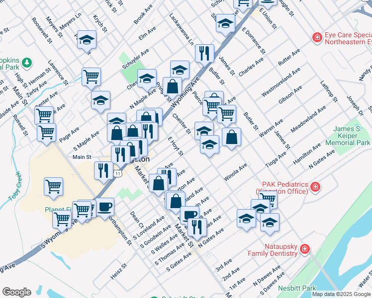 map of restaurants, bars, coffee shops, grocery stores, and more near 307 Wright Avenue in Kingston