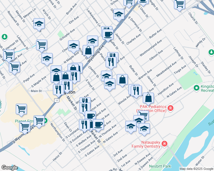 map of restaurants, bars, coffee shops, grocery stores, and more near 110 Chester Street in Kingston