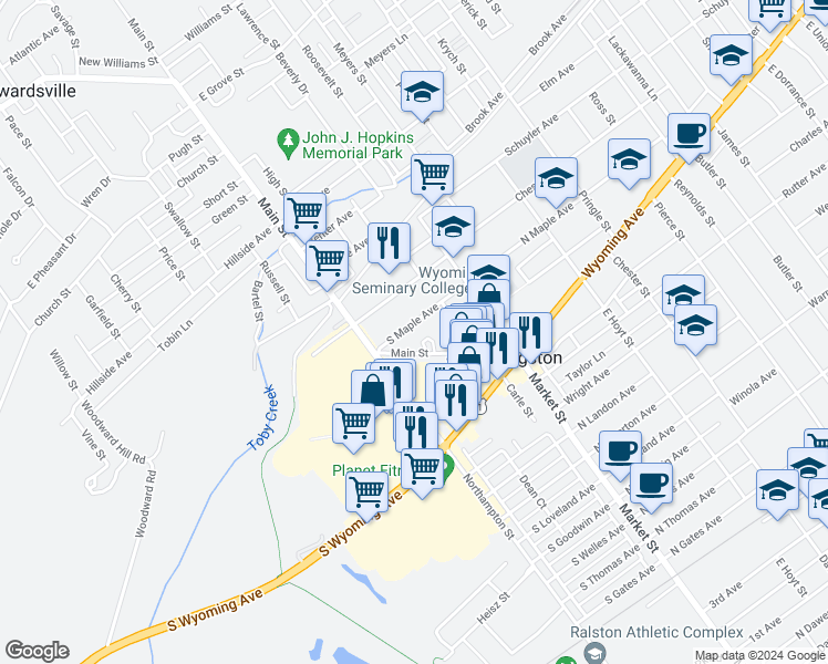 map of restaurants, bars, coffee shops, grocery stores, and more near 171 Main Street in Kingston