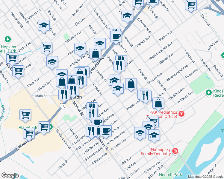 map of restaurants, bars, coffee shops, grocery stores, and more near 110 Chester Street in Kingston