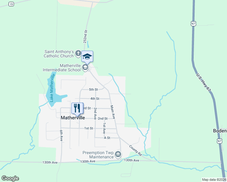 map of restaurants, bars, coffee shops, grocery stores, and more near 346-376 Main Street in Aledo