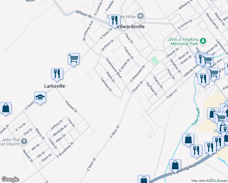 map of restaurants, bars, coffee shops, grocery stores, and more near 158 Cannery Dr in Larksville