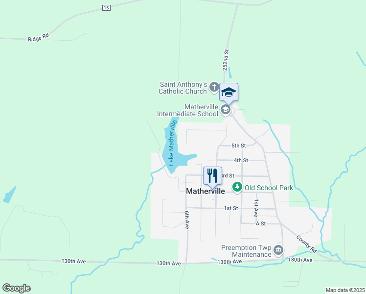 map of restaurants, bars, coffee shops, grocery stores, and more near 409 6th Avenue in Matherville
