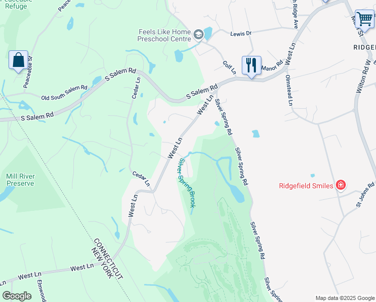 map of restaurants, bars, coffee shops, grocery stores, and more near 15 Memory Lane in Ridgefield