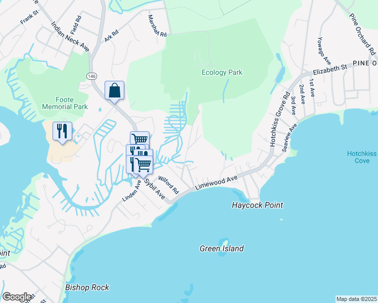 map of restaurants, bars, coffee shops, grocery stores, and more near 33B Crouch Road in Branford