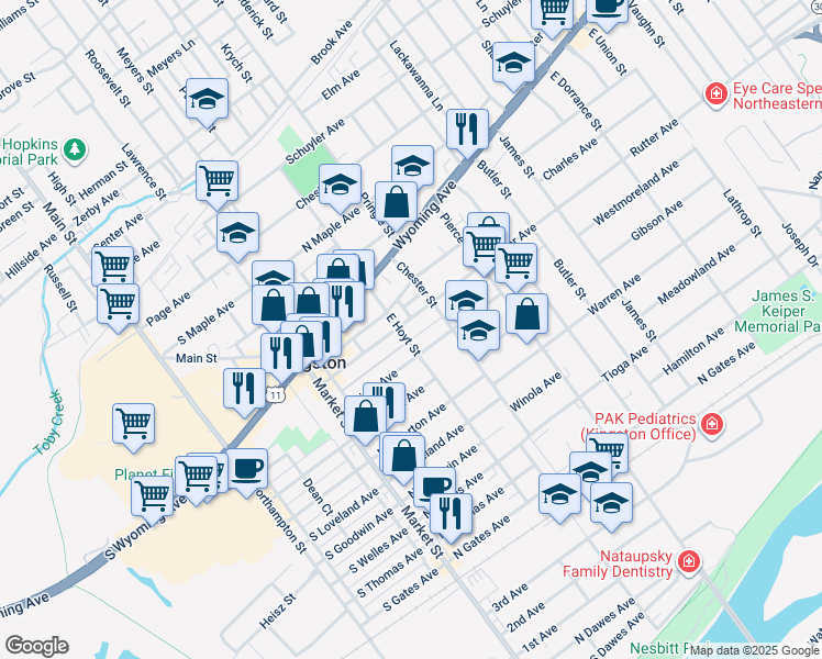 map of restaurants, bars, coffee shops, grocery stores, and more near 307 Wright Avenue in Kingston