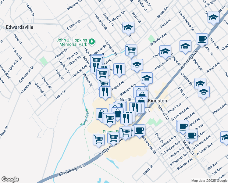 map of restaurants, bars, coffee shops, grocery stores, and more near 101 Page Avenue in Kingston