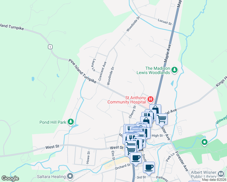 map of restaurants, bars, coffee shops, grocery stores, and more near 20 Grand Street in Warwick