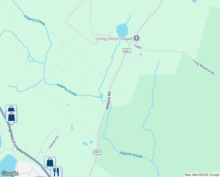 map of restaurants, bars, coffee shops, grocery stores, and more near Hilltop Court in Milford